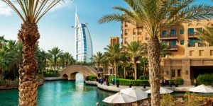 Famous hotel and tourist district of Madinat Jumeirah, in Dubai's foodie paradise