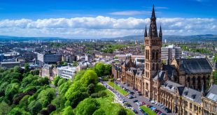 Aerial view of some of the trendy restaurants in Glasgow, Scotland.