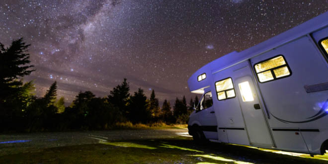 Night in the forest under the stars during a campervan road trip in Australia