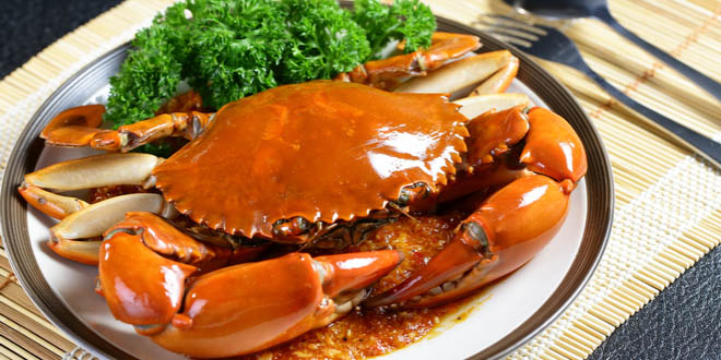 Plate of chili mud crab, one of the most delicious foods of Singapore