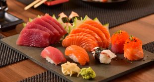 Nigiri, salmon and tuna on a plate. How to eat sushi is one of the things you should know about Japanese cuisine.