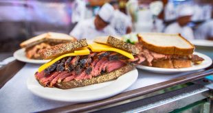 Pastrami sandwiches from Katz’s Delicatessen, one of the most iconic movie restaurants in NYC