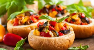 One of the most delicious sicilian dishes: eggplant caponata served in bread bowls.