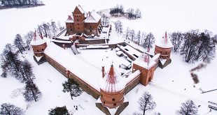 Trakai red castle in winter, one of the most beautiful places in Lithuania