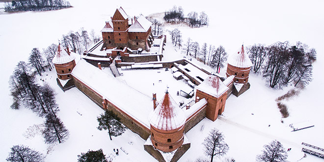 Trakai red castle in winter, one of the most beautiful places in Lithuania
