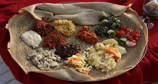 Injera with wats, one of the most famous dishes in Harar, Ethiopia