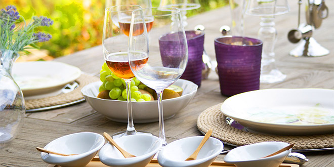 Drinks and food on a table at one of the food and wine festivals in the US